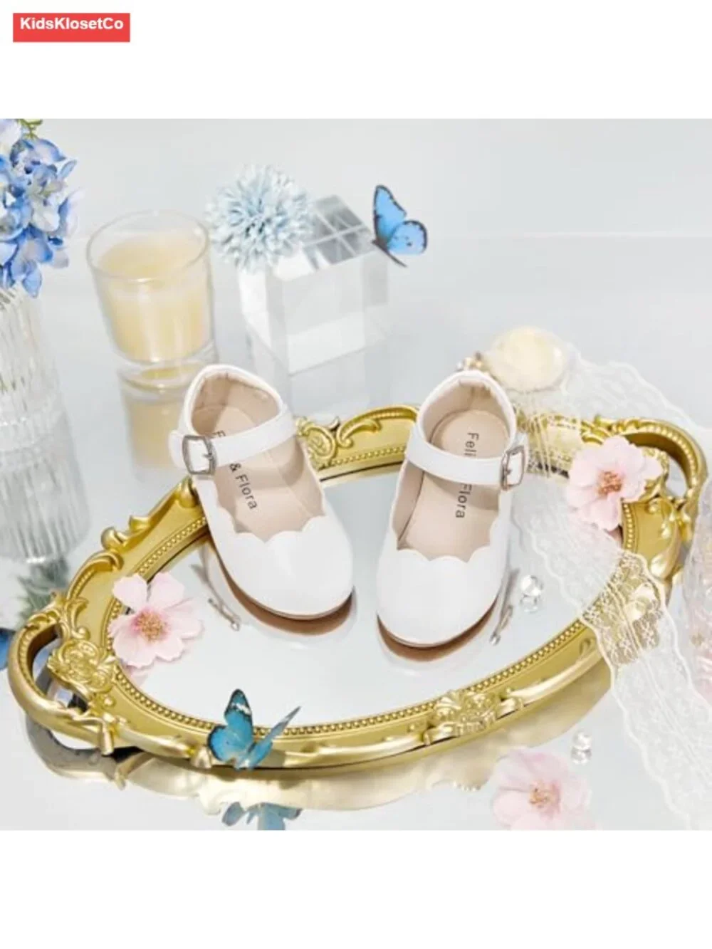 Toddler Girl Flower Dress Ballet Mary Jane Flats Hook & Loop Non-Slip Party